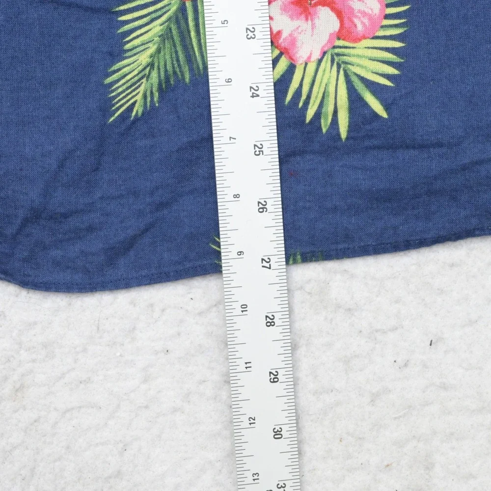 J.Crew Button Up Short Sleeve Shirt Mens M Slim Blue Floral Cotton Linen E8666